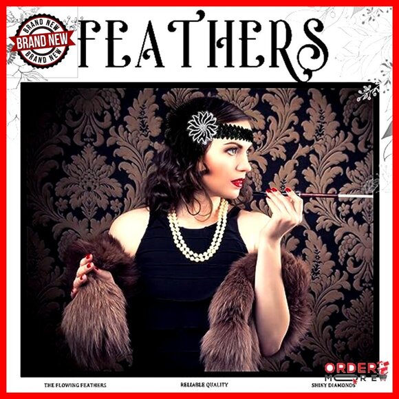 24-Piece Feather Headbands Set, 1920s Flapper Style, Stretchy Elastic Bands